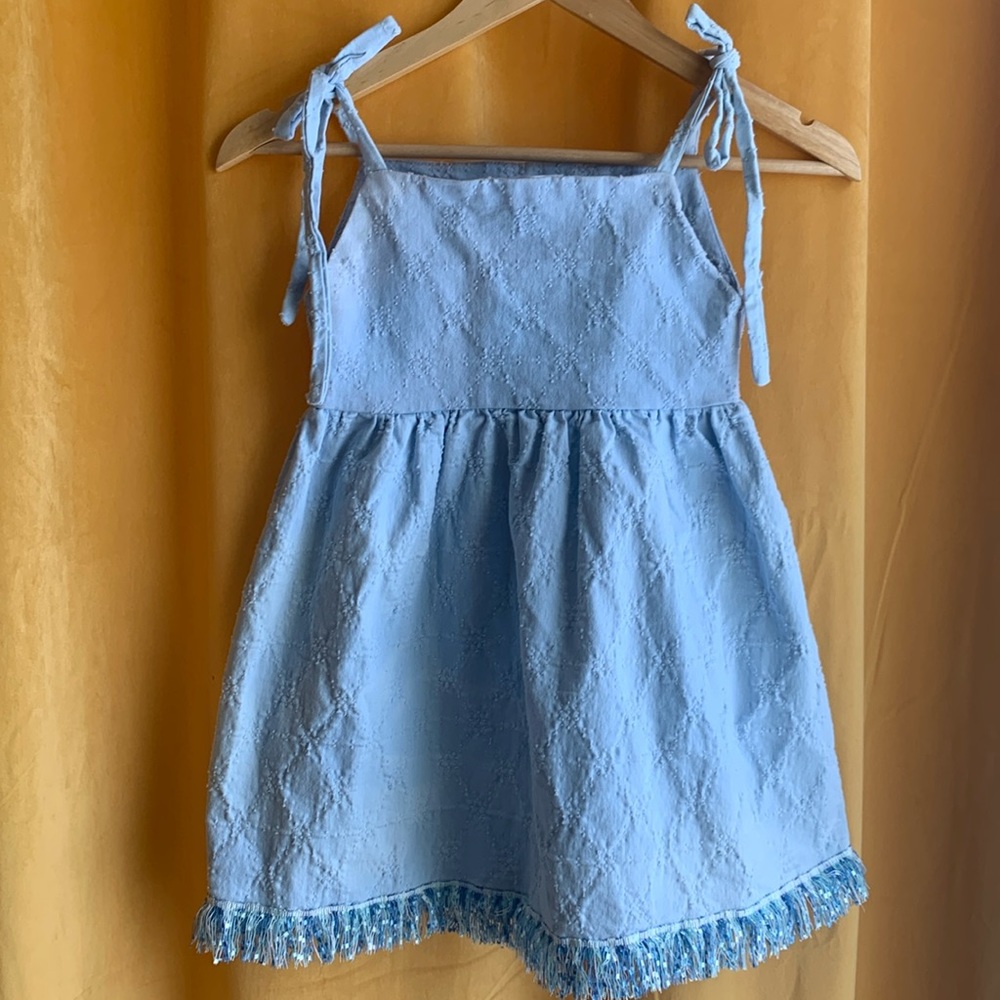 Katy May sundress tie straps light blue fringe bottom size: Medium